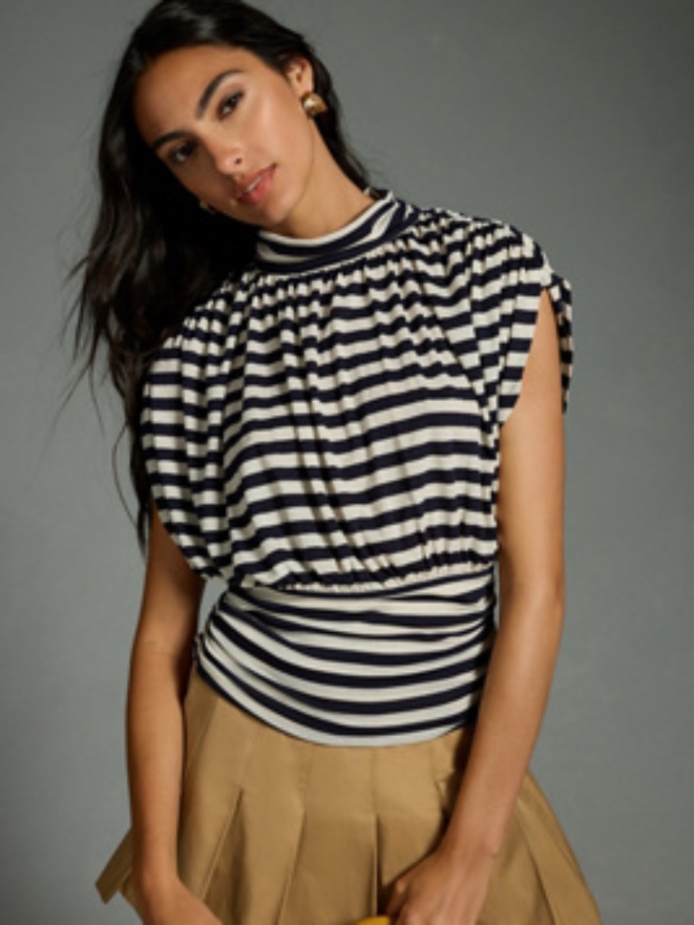 MAEVE by Anthropologie RUCHED MOCK-NECK MUSCLE TEE - Size S